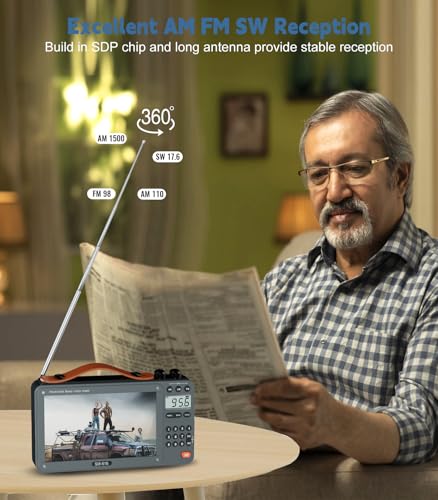 ONGTEED 720P 7Inch Screen AM FM Movie Video Radio with Bluetooth Speaker, Rechargeable Digital Shortwave MP3 MP4 Player Radio, Support USB/Micro SD Card, Loud Speaker and Headphone Jack (NO TV) - Image 4