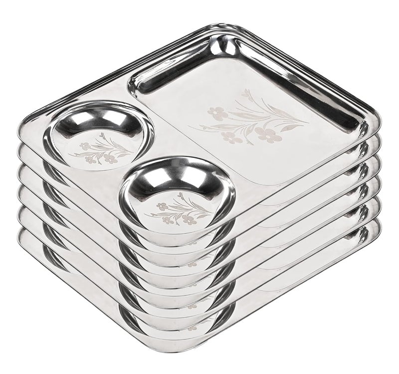 KC طبق تقسيم ليزر من الفولاذ المقاوم للصدأ KC 3 في 1 | بوجان ثالي | مجموعة أطباق عشاء من 6 قطع - Image 1