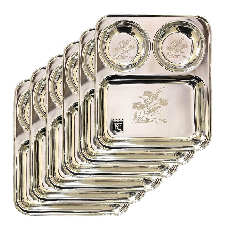 KC طبق تقسيم ليزر من الفولاذ المقاوم للصدأ KC 3 في 1 | بوجان ثالي | مجموعة أطباق عشاء من 6 قطع - Image 2