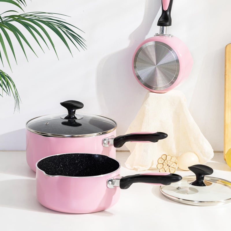 HooJay Nonstick Saucepan Set with Lid, Non Stick 1Qt & 2Qt & 3Qt Sauce Pan Set with Glass Lid Small Pot for Home Kitchen - Image 5