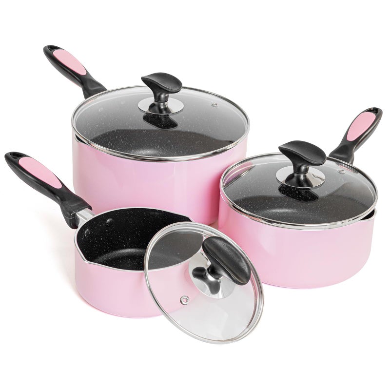 HooJay Nonstick Saucepan Set with Lid, Non Stick 1Qt & 2Qt & 3Qt Sauce Pan Set with Glass Lid Small Pot for Home Kitchen - Image 1