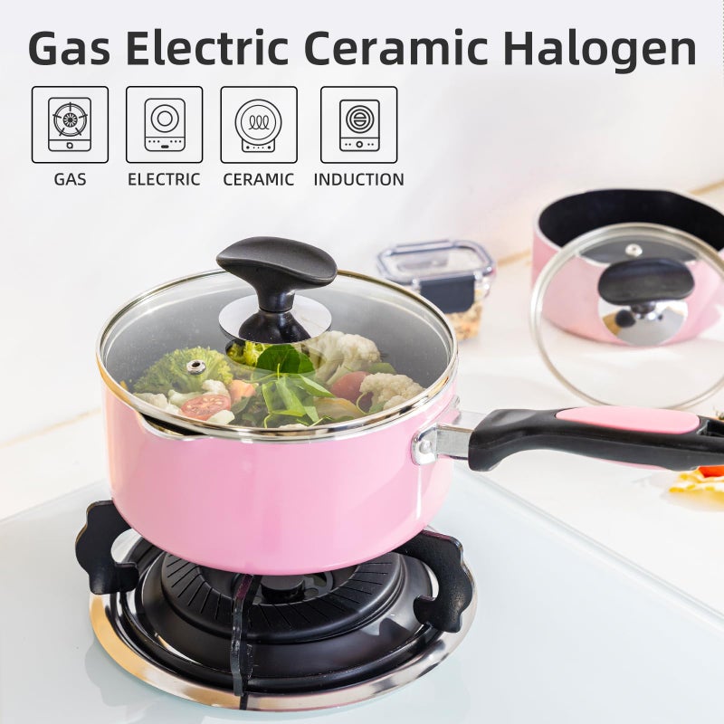 HooJay Nonstick Saucepan Set with Lid, Non Stick 1Qt & 2Qt & 3Qt Sauce Pan Set with Glass Lid Small Pot for Home Kitchen - Image 4