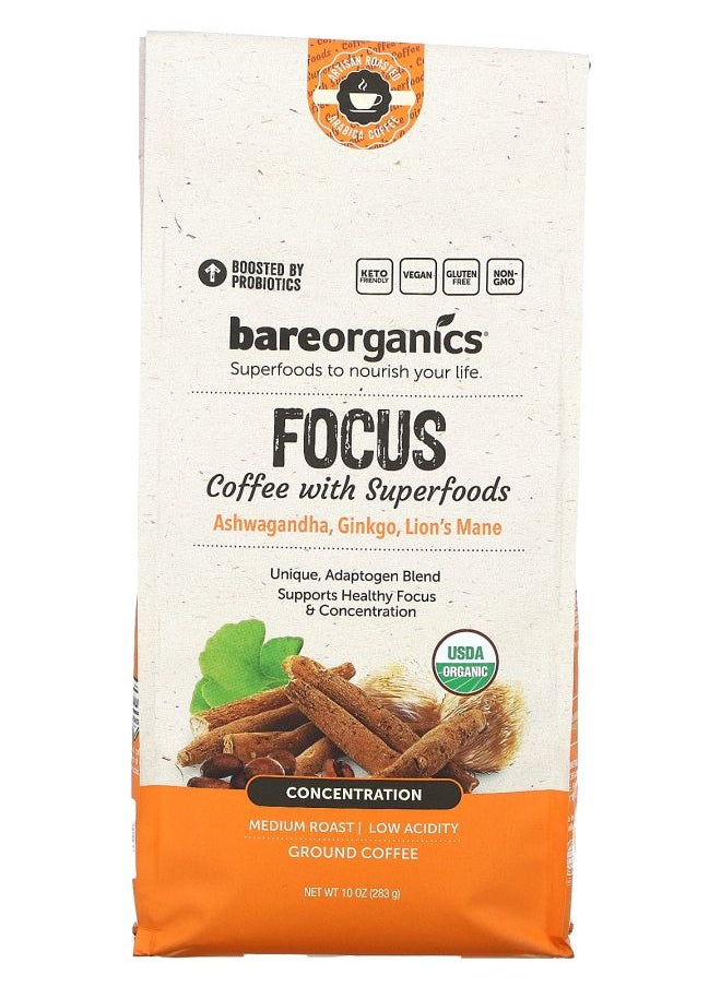 Bareorganics - Focus Coffee With Superfoods Ground Medium Roast 10 oz (283 g) - Image 1