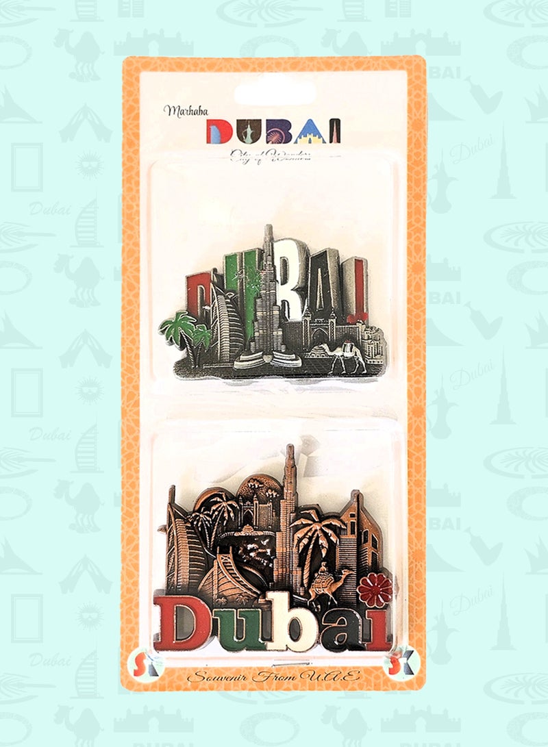 Souvenir Souq Set of 2 Dubai metal magnets 6×6 cm with vibrant landmark artwork — perfect for tourists and collectors. - Image 1
