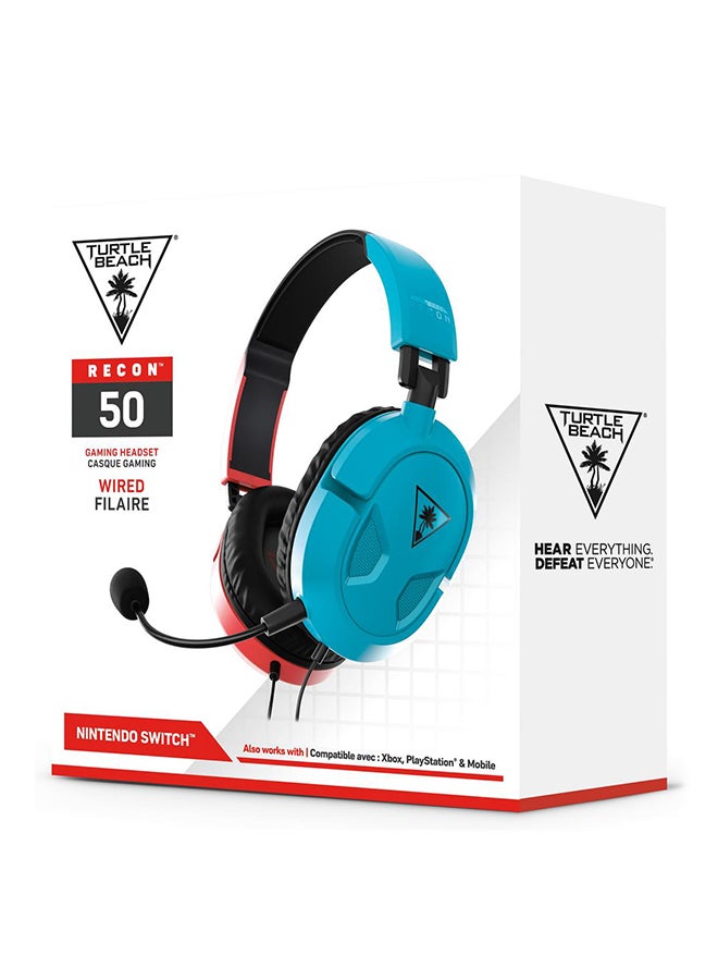 Turtle Beach Recon 50 Red/Blue Gaming Headset for Nintendo Switch, Xbox Series X|S, Xbox One, PS5, PS4, PC & Mobile with 3.5mm Connection - Blue/Red - Image 5