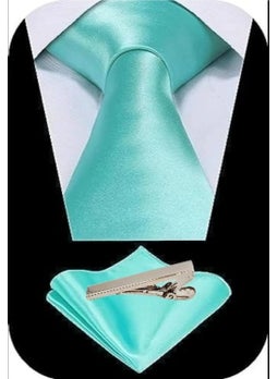 Tezzgelsin Men's Satin Tie Handkerchief and Silver Steel Tie Clip Set  - Image 1