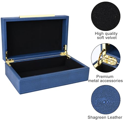 XIGEXIGE Navy Blue Shagreen box Faux Leather Decorative Box,Keepsake And Memory Storage Small Decorative Boxes with Lids for Modern Home Decor Jewelry Box Organizer - Image 3