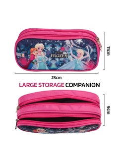 Kuber Industries Kuber Industries Pencil Pouch | Multi-Purpose Travel Pouch | 2 Compartments Utility Pouch | Waterproof Stationary Bag | Geometry Box | Disney Frozen Fun | Blue & Pink  - Image 3