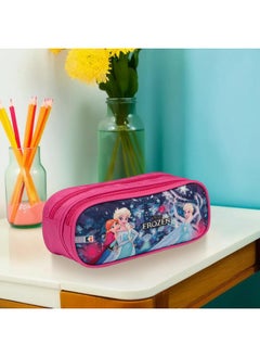 Kuber Industries Kuber Industries Pencil Pouch | Multi-Purpose Travel Pouch | 2 Compartments Utility Pouch | Waterproof Stationary Bag | Geometry Box | Disney Frozen Fun | Blue & Pink  - Image 2