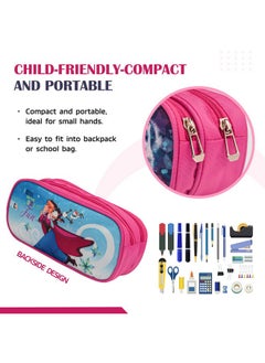 Kuber Industries Kuber Industries Pencil Pouch | Multi-Purpose Travel Pouch | 2 Compartments Utility Pouch | Waterproof Stationary Bag | Geometry Box | Disney Frozen Fun | Blue & Pink  - Image 5