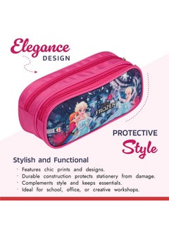 Kuber Industries Kuber Industries Pencil Pouch | Multi-Purpose Travel Pouch | 2 Compartments Utility Pouch | Waterproof Stationary Bag | Geometry Box | Disney Frozen Fun | Blue & Pink  - Image 4
