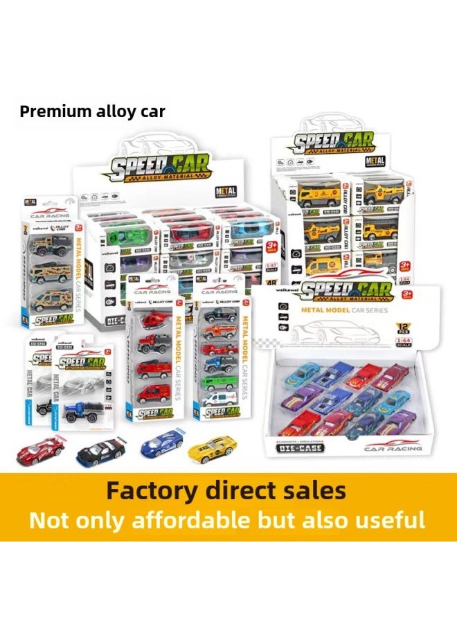 Children's Toy Car Alloy Sliding Racing Car Simulation Car Model Engineering Car Police Car Fire Fighting Suit-Color:6-pack Big Racing Series 125-7  - Image 2