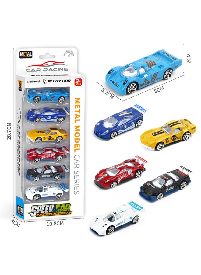 Children's Toy Car Alloy Sliding Racing Car Simulation Car Model Engineering Car Police Car Fire Fighting Suit-Color:6-pack Big Racing Series 125-7  - Image 1
