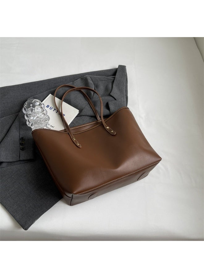 حقيبة يد بنية اللون للنساء، حقيبة كتف كبيرة السعة، حقيبة يد متعددة الوظائف للتنقل - Image 5