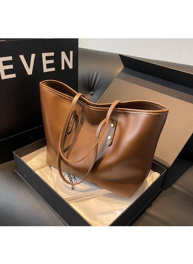 حقيبة يد بنية اللون للنساء، حقيبة كتف كبيرة السعة، حقيبة يد متعددة الوظائف للتنقل - Image 4