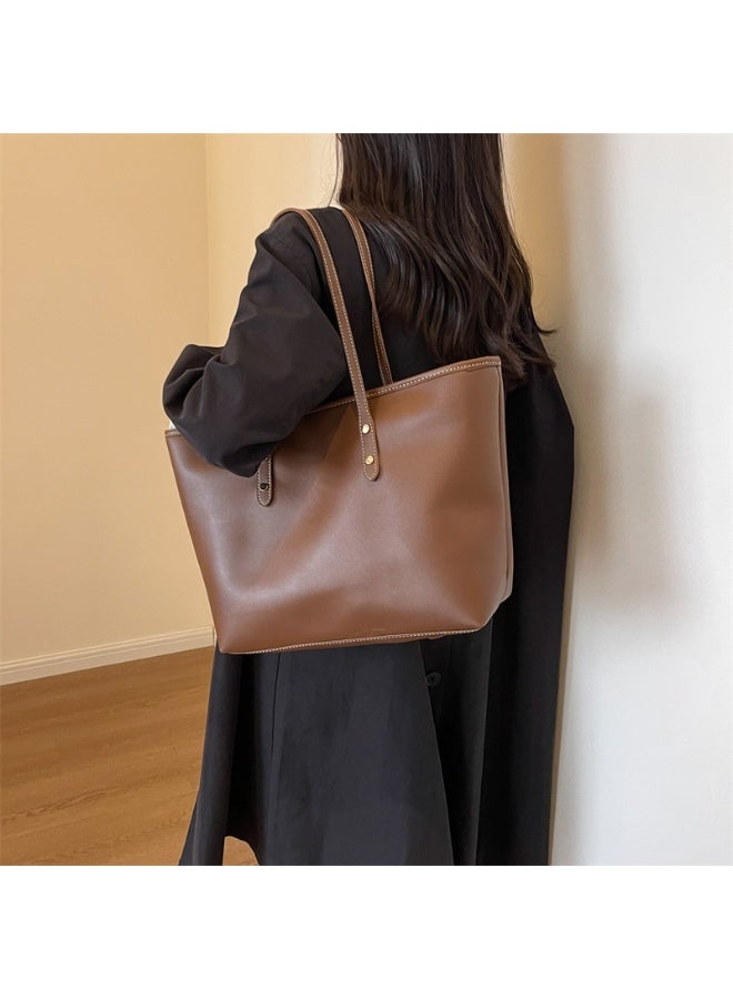 حقيبة يد بنية اللون للنساء، حقيبة كتف كبيرة السعة، حقيبة يد متعددة الوظائف للتنقل - Image 2