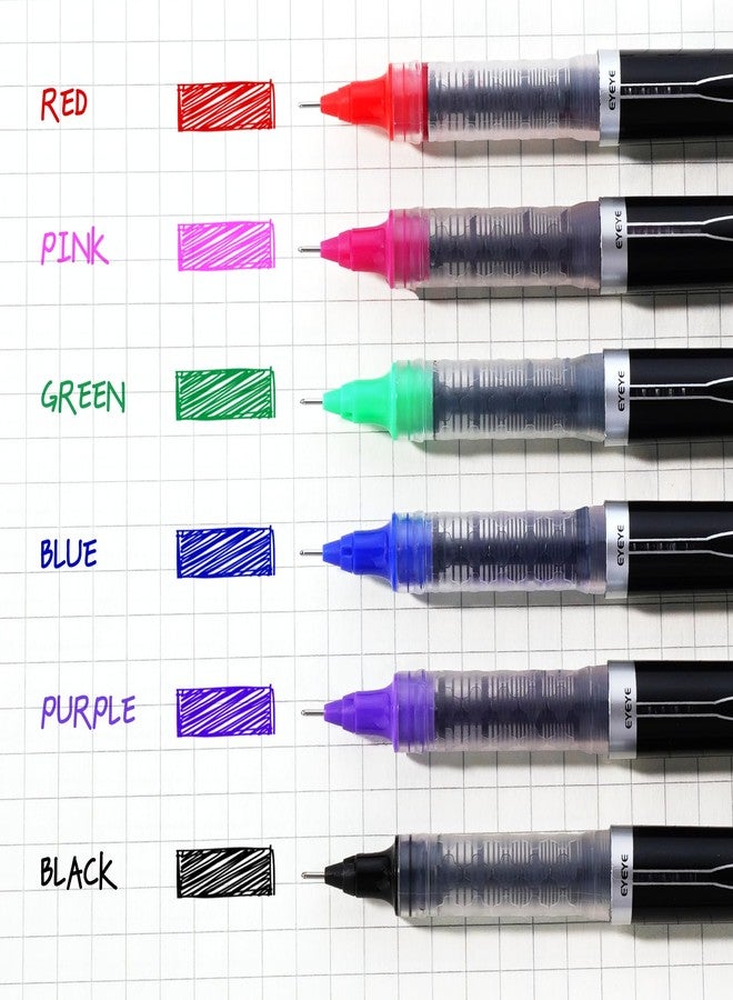 EYEYE 0.5mm Rollerball Pens 6 Assorted Colors, Extra Fine Point Needle Pen Quick Dry, Liquid Ink Pens Fine Point Smooth Writing Pen for Journaling, Note Taking, Office, School Supplies - Image 4