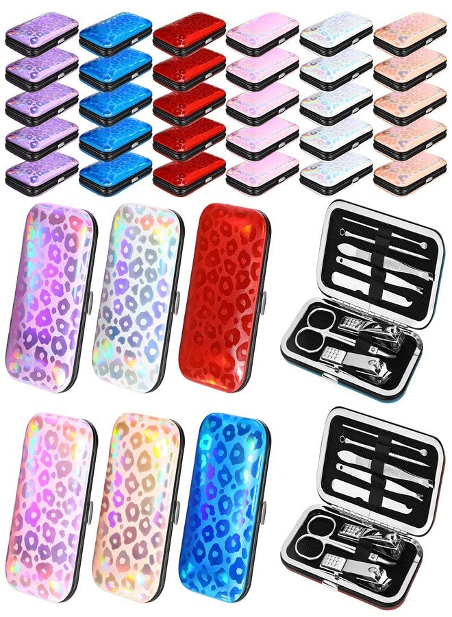 Leriton 30 Sets Bulk Gifts for Women Manicure Set Bulk Professional Nail Care Kit Nail Clippers Kit 8 in 1 Stainless Steel Pedicure Set with Travel Case for Women Men(Laser Leopard Print) - Image 1