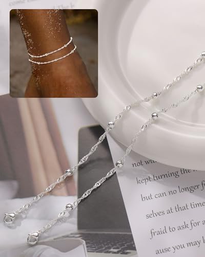 FUNEIA Gold Silver Ankle Bracelets for Women Waterproof 14K Gold Plated Anklets for Women Non Tarnish Dainty Layered Beaded Heart Anklet Set Summer Beach Foot Chain Jewelry Gifts Trendy Stuff - Image 3