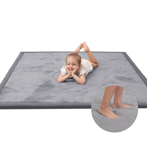 Baby Play Mat for Floor13 Thick Memory Foam Tummy Time MatSoft Coral Velvet Nursery RugLarge Non Slip Crawling Mat for ToddlersInfantsKidsYoga MatTatami Mat for Living RoomDark Gray
