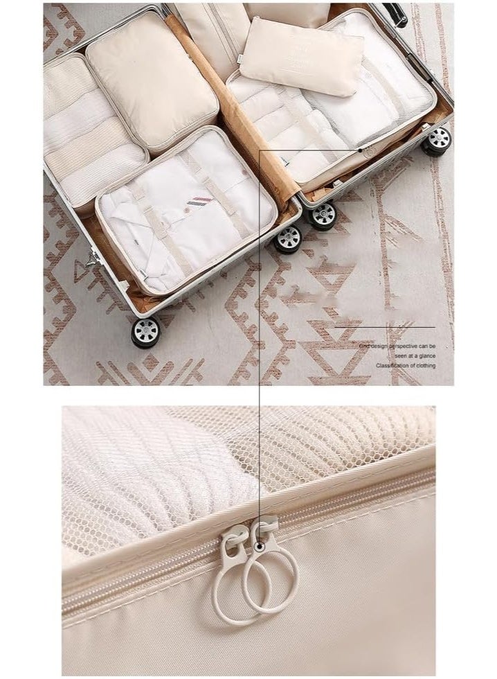 مجموعة من 10 مكعبات لتنظيم حقائب السفر، مكعبات تعبئة لحقائب السفر، منظمات السفر، حقيبة تخزين الأمتعة، مجموعة تعبئة السفر مع حقيبة غسيل وحقيبة أحذية وحقيبة ملابس داخلية (بيج) - Image 5