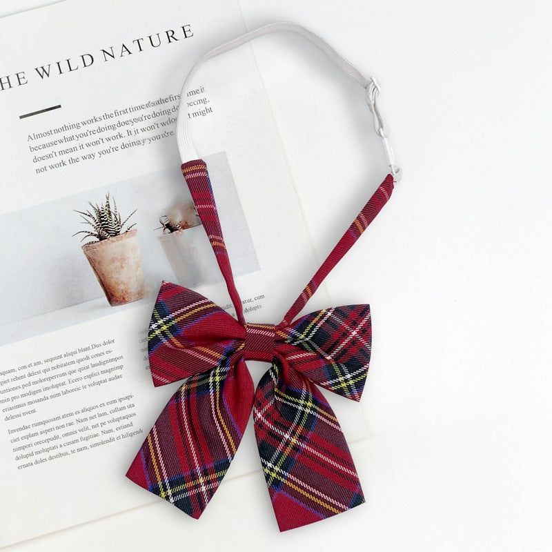 Japanese Style JK Bow Tie Womens College Style Shirt Decoration Mariners Suit Collar Flower Graduation Photo Bachelors Suit Bow wine red D3450 red and yellow grid