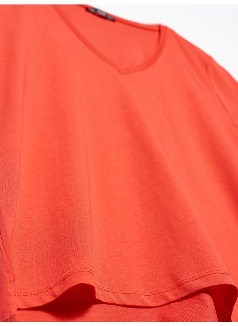 Dilvin 3470 V-Neck Basic T-Shirt-Red