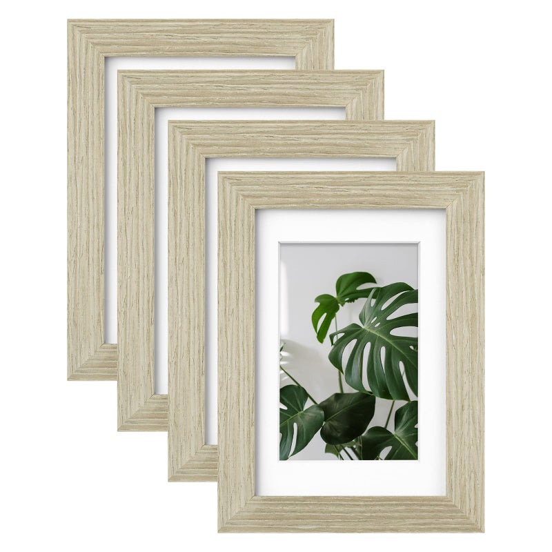 Egofine Egofine 4x6 Picture Frames 4PCS Covered by Plexiglass for Picture 3.5x5 with Mat or 4x6 whitout Mat Made of Solid Wood for Table Top Display and Wall Mounting Photo Frame  Distressed Wood Grain  - Image 1