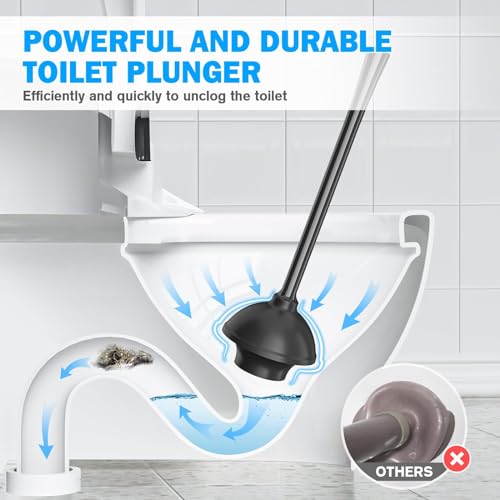 TRENTI Toilet Plunger and Brush Set, Bowl Brush and Heavy Duty Toilet Plunger with Ventilated Holder, 2-in-1 Toilet Brush and Plunger Combo for Bathroom Deeply Cleaning（Black - Image 2