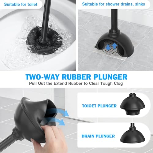 TRENTI Toilet Plunger and Brush Set, Bowl Brush and Heavy Duty Toilet Plunger with Ventilated Holder, 2-in-1 Toilet Brush and Plunger Combo for Bathroom Deeply Cleaning（Black - Image 3