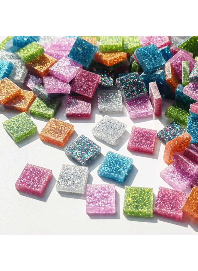 200g 1.0 Square Acrylic Mosaic Colored Plexiglass Handmade Diy Material Package Table Lamp Patch-Colour:Glitter Powder Mix [200g, About 684 Pieces]  - Image 1