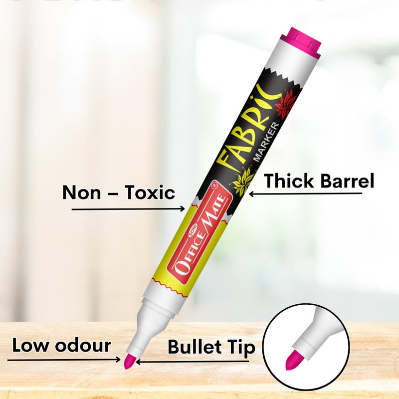 Office Mate Soni Officemate Fabric Marker | Wash-Resistant & Non-Toxic Ink | Ideal for T-Shirts, Tote Bags, Jeans & Canvas Art | 4.43 mm Bullet Tip | Pack of 5 (Multicolour) - Image 4