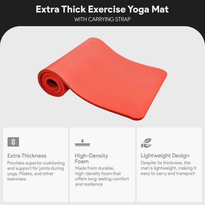 BalanceFrom All-Purpose 1-Inch Extra Thick High Density Anti-Tear Exercise Yoga Mat with Carrying Strap, Multiple Colors - Image 2