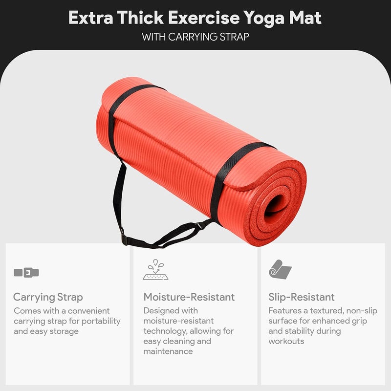 BalanceFrom All-Purpose 1-Inch Extra Thick High Density Anti-Tear Exercise Yoga Mat with Carrying Strap, Multiple Colors - Image 3