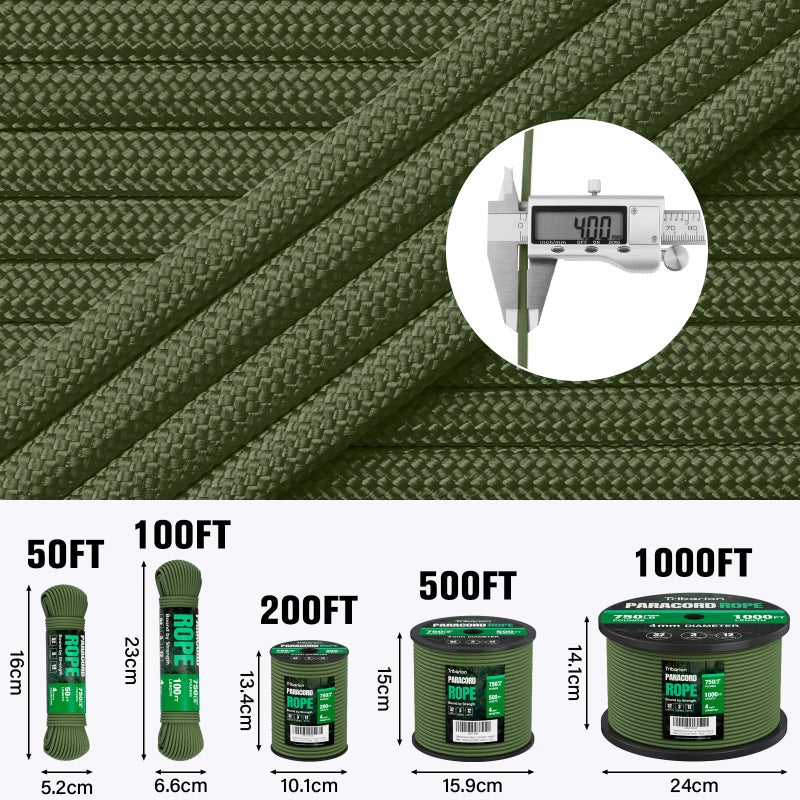 TRIBERION Paracord Rope 750 lb - 1000ft / 500ft / 200ft / 100ft 5/32" Parachute Cord 4MM 12-Strand para Cord - Heavy Duty Spool String for Survival,Camping Gear, Survival Bracelet, Clothesline - Image 5