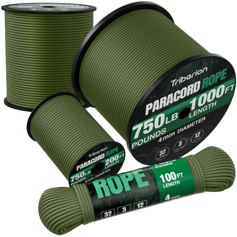 TRIBERION Paracord Rope 750 lb - 1000ft / 500ft / 200ft / 100ft 5/32" Parachute Cord 4MM 12-Strand para Cord - Heavy Duty Spool String for Survival,Camping Gear, Survival Bracelet, Clothesline - Image 1