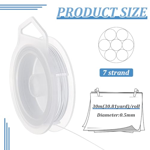 BENECREAT 98-Feet 0.02inch (0.5mm) 7-Strand White Bead String Wire Nylon Coated Stainless Steel Wire for Jewelry Necklace Bracelet Beading Craft Work - Image 2