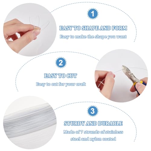 BENECREAT 98-Feet 0.02inch (0.5mm) 7-Strand White Bead String Wire Nylon Coated Stainless Steel Wire for Jewelry Necklace Bracelet Beading Craft Work - Image 4