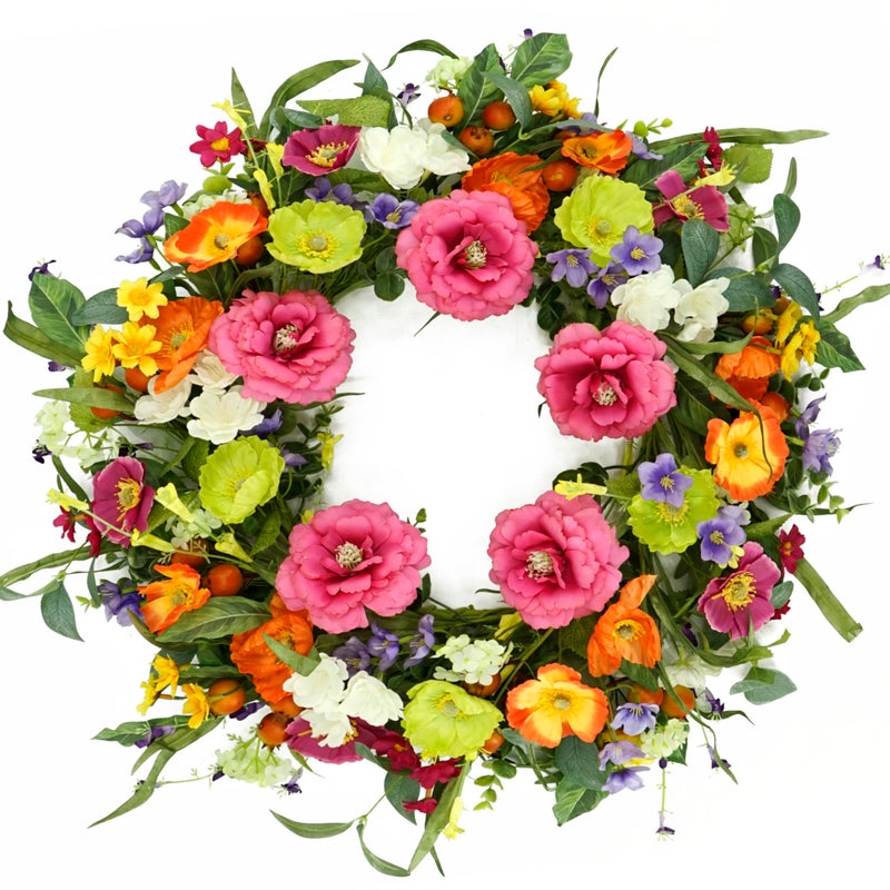AMF0RESJ Artificial Spring Summer Wreaths for Front Door Peony Wreath Colorful Floral Wreath with Peony,Daisy,Poppy Flower Lavender for Indoor Outdoor Farmhouse Home Wall Window Festival Decoration - Image 1