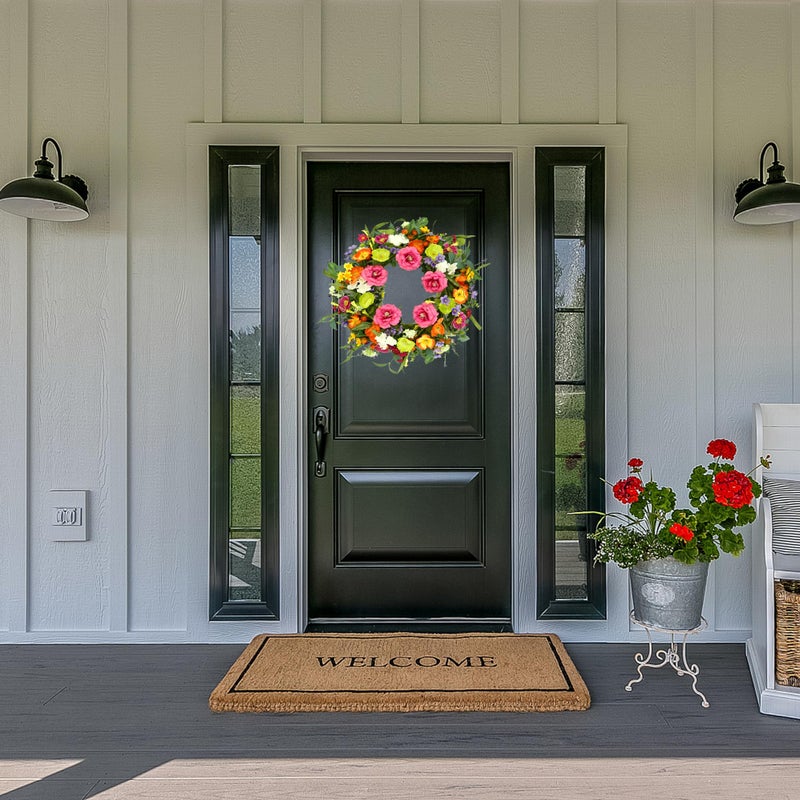 AMF0RESJ Artificial Spring Summer Wreaths for Front Door Peony Wreath Colorful Floral Wreath with Peony,Daisy,Poppy Flower Lavender for Indoor Outdoor Farmhouse Home Wall Window Festival Decoration - Image 4