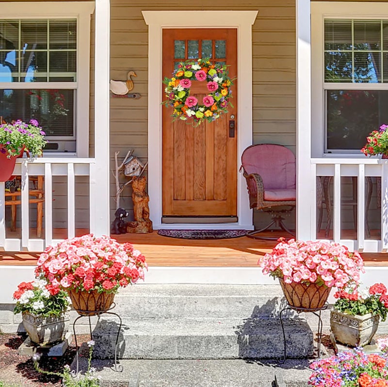 AMF0RESJ Artificial Spring Summer Wreaths for Front Door Peony Wreath Colorful Floral Wreath with Peony,Daisy,Poppy Flower Lavender for Indoor Outdoor Farmhouse Home Wall Window Festival Decoration - Image 2