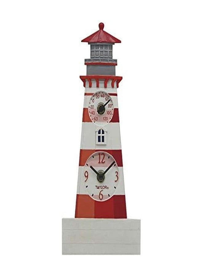 Taylor Precision Products 12" Poly Resin Lighthouse Clock with Thermometer, Multicolored - Image 1