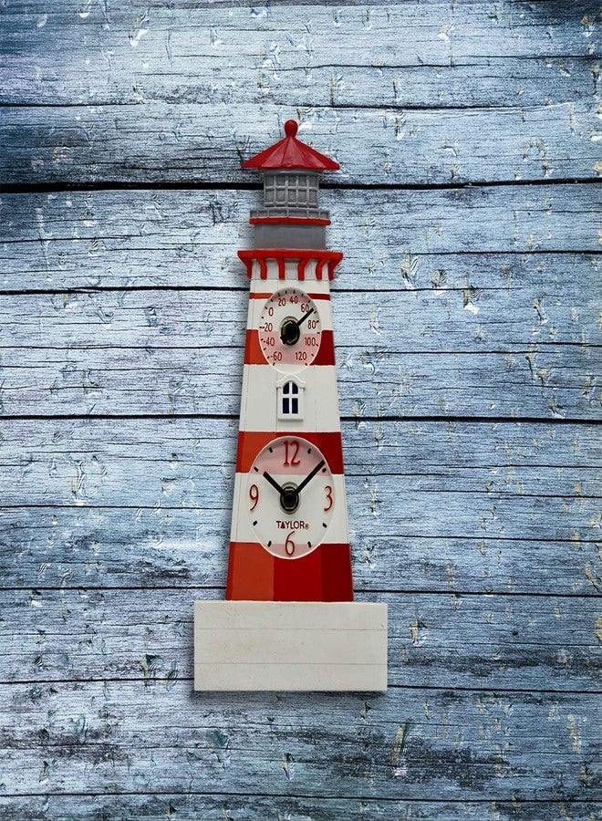 Taylor Precision Products 12" Poly Resin Lighthouse Clock with Thermometer, Multicolored - Image 2