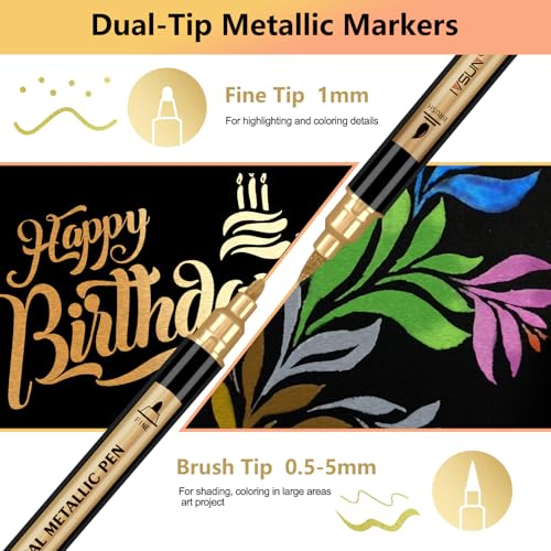 IVSUN Metallic Marker Pens 30 Colors Dual Tip Acrylic Paint Pens for Black Paper Scrapbooking Photo Album Rock Painting Paint Marker for DIY Arts Crafts Glass Wood Card Making Scrapbook Supplies - Image 3