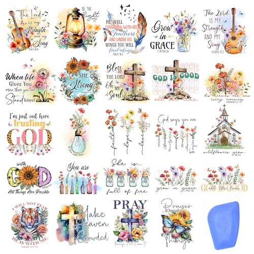 ZMRU 24 Sheets Vintage Christian Rub On Transfers for Crafts, Bible Verse Stickers for Wood,Furniture Decals, Glass Candle Holder, Porcelain, Candles, Sympathy Gifts, Fabric Projects,3 * 3inch - Image 1