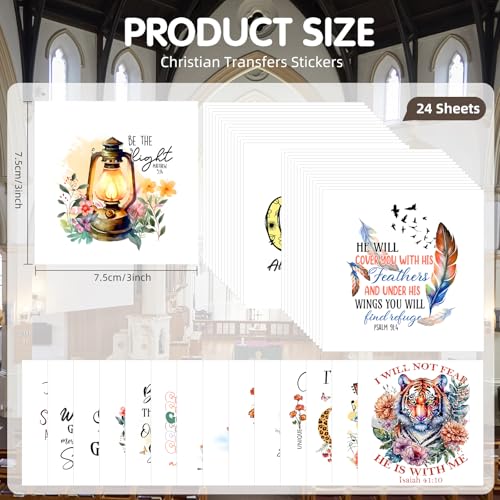 ZMRU 24 Sheets Vintage Christian Rub On Transfers for Crafts, Bible Verse Stickers for Wood,Furniture Decals, Glass Candle Holder, Porcelain, Candles, Sympathy Gifts, Fabric Projects,3 * 3inch - Image 2