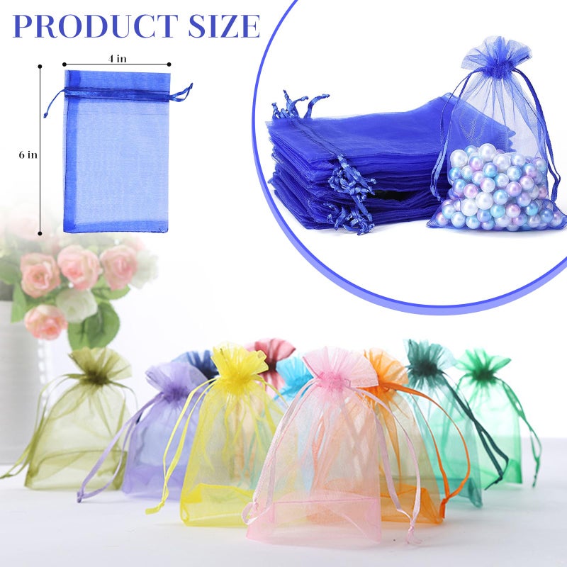 MISSJOJIAY 100PCS Sheer Organza Bags With Drawstring for Wedding Favor, Party, Favor Jewelry, Candy, Birthday, Christmas, Festival, Soaps, Makeup,Wrapping Supplies, 6 x 4 Inch Small Mesh multicolor Gift Bags. - Image 2