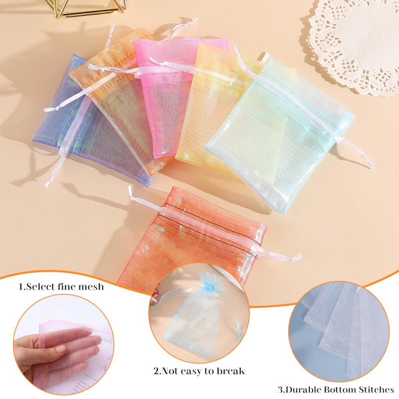 MISSJOJIAY 100PCS Sheer Organza Bags With Drawstring for Wedding Favor, Party, Favor Jewelry, Candy, Birthday, Christmas, Festival, Soaps, Makeup,Wrapping Supplies, 6 x 4 Inch Small Mesh multicolor Gift Bags. - Image 3