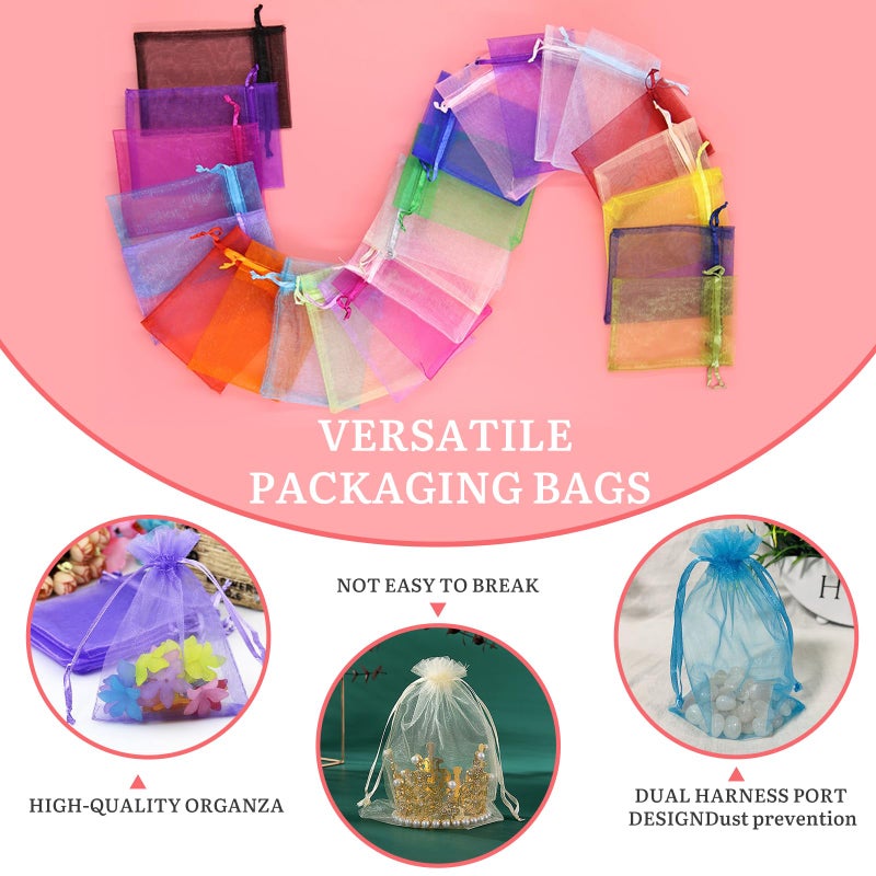 MISSJOJIAY 100PCS Sheer Organza Bags With Drawstring for Wedding Favor, Party, Favor Jewelry, Candy, Birthday, Christmas, Festival, Soaps, Makeup,Wrapping Supplies, 6 x 4 Inch Small Mesh multicolor Gift Bags. - Image 5