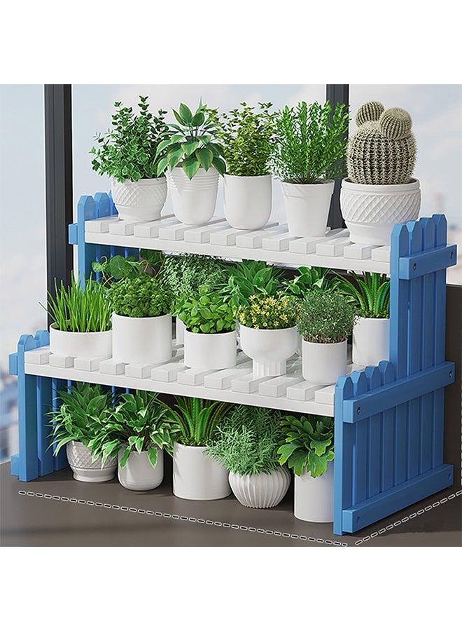 KLNAMAEAAN Desktop succulent Flower Stand Bay Window balcony Multi-layer Flower 47*30*21CM White & Blue - Image 1